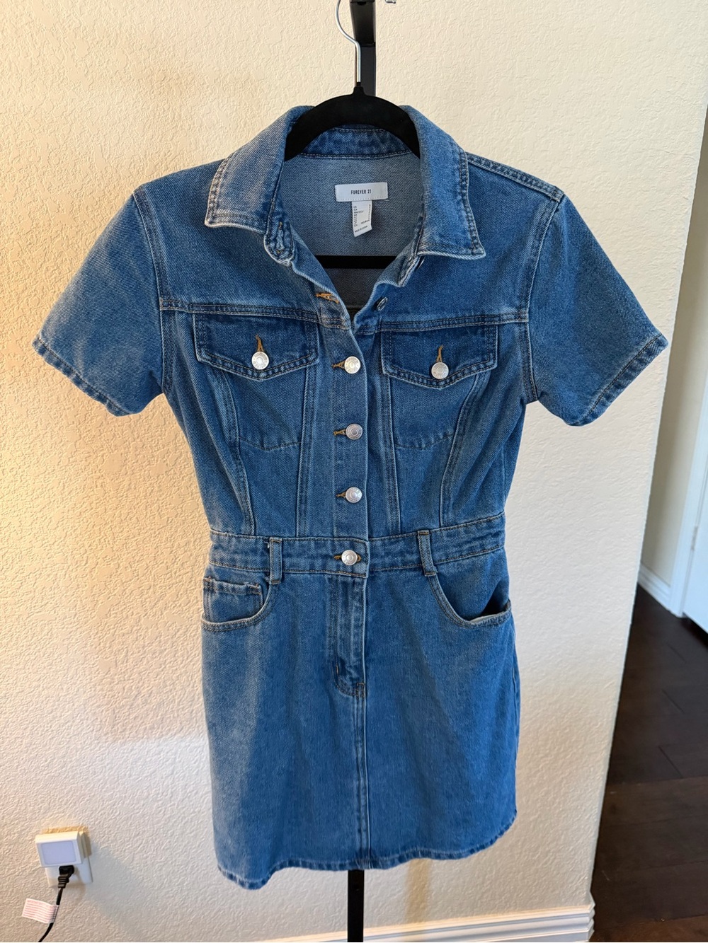 Forever 21 Blue Denim Short-Sleeve Mini Dress